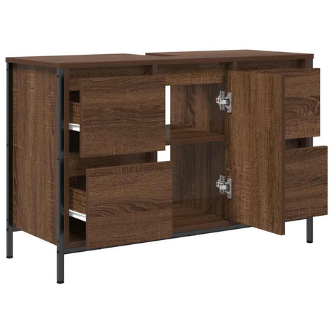 vidaXL Basin Cabinet with Drawers Brown Oak 90x34.5x60 cm