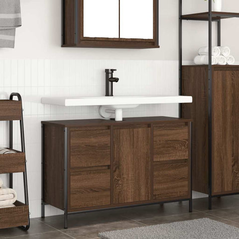 vidaXL Basin Cabinet with Drawers Brown Oak 90x34.5x60 cm