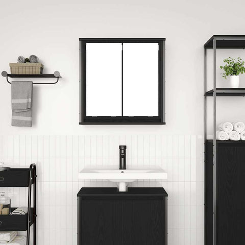 vidaXL Bathroom Wall Cabinet with Mirror Black Oak 60x21x60 cm
