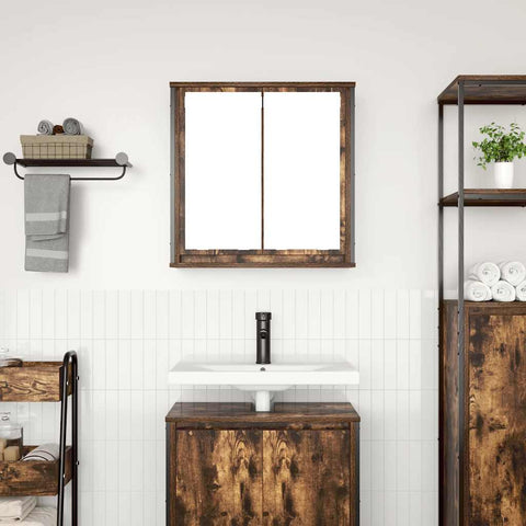 vidaXL Bathroom Wall Cabinet with Mirror Smoked Oak 60x21x60 cm