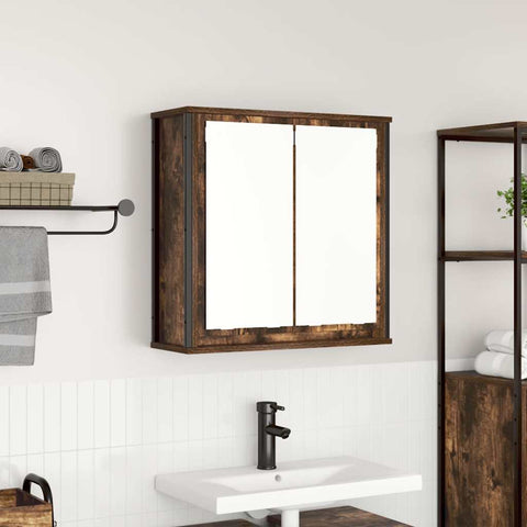 vidaXL Bathroom Wall Cabinet with Mirror Smoked Oak 60x21x60 cm