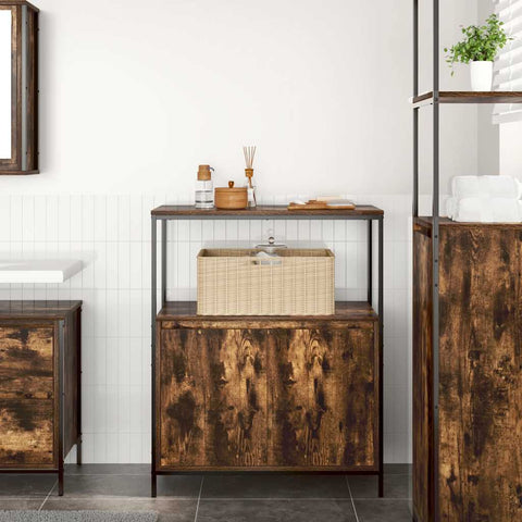vidaXL Bathroom Cabinet with Shelves Smoked Oak 76.5x35x95 cm