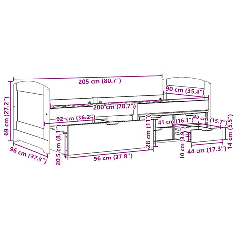 vidaXL Day Bed with 5 Drawers without Mattress IRUN White&Pink 90x200 cm
