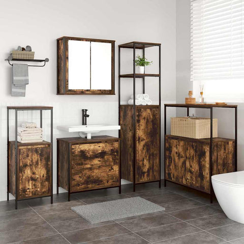 vidaXL Bathroom Furniture Set with Shelf 5 pcs Brown 76.5 x 35 x 95 cm