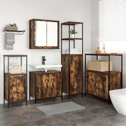 vidaXL Bathroom Furniture Set with Shelf 5 pcs Smoked oak and Black