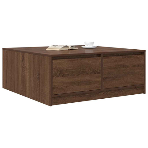 vidaXL Coffee Table with Drawers Brown Oak 100x100x40 cm