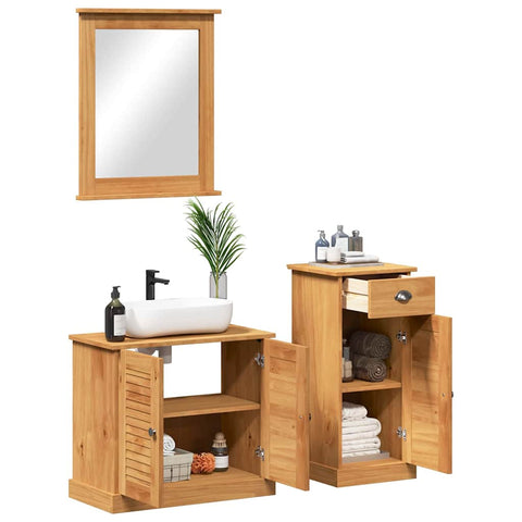 vidaXL Bathroom Furniture Set with Drawer with Shelf Wall-mounted with Storage with Mirror 3 pcs Brown 37 x 34 x 80 cm