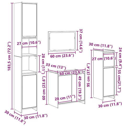 vidaXL 4 Piece Bathroom Furniture Set Old Wood Engineered Wood