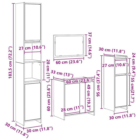 vidaXL 4 Piece Bathroom Furniture Set Artisan Oak Engineered Wood