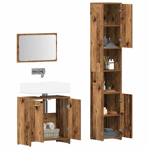 vidaXL 3 Piece Bathroom Furniture Set Old Wood Engineered Wood