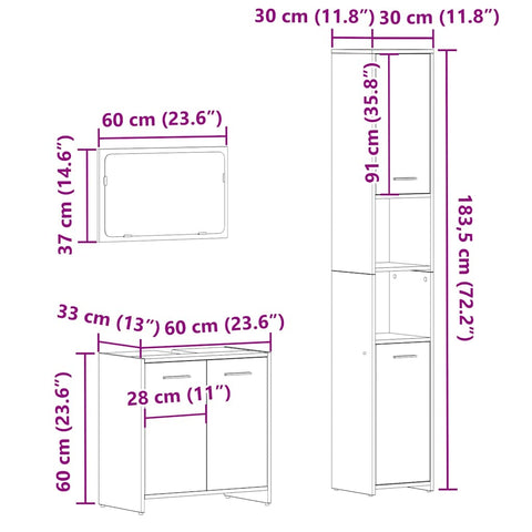 vidaXL 3 Piece Bathroom Furniture Set Old Wood Engineered Wood