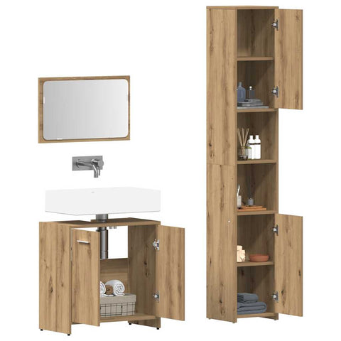 vidaXL 3 Piece Bathroom Furniture Set Artisan Oak Engineered Wood