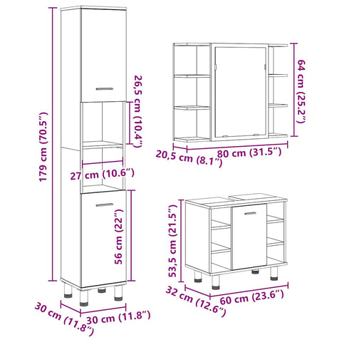 vidaXL 3 Piece Bathroom Furniture Set Old Wood Engineered Wood