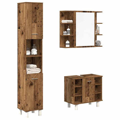 vidaXL 3 Piece Bathroom Furniture Set Old Wood Engineered Wood