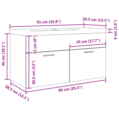 vidaXL Bathroom Sink Cabinet with Built-in Basin Old Wood