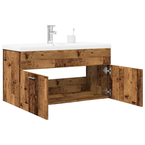 vidaXL Bathroom Sink Cabinet with Built-in Basin Old Wood