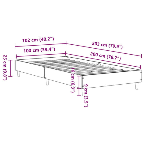 vidaXL Bed Frame No Mattress Concrete Grey 100x200 cm Engineered Wood