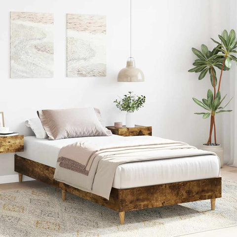 vidaXL Bed Frame No Mattress Smoked Oak 75x190 cm Small Single Engineered Wood