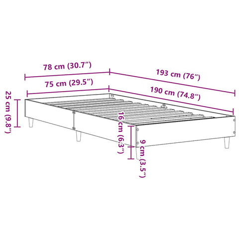 vidaXL Bed Frame No Mattress Smoked Oak 75x190 cm Small Single Engineered Wood