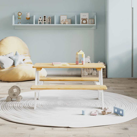 vidaXL Children's Table with Benches IRUN White 90x79.5x50cm Solid Wood