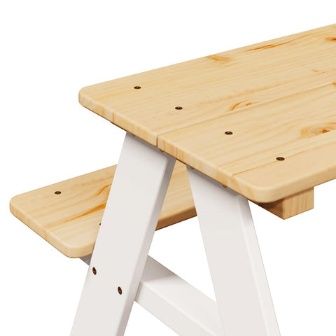 vidaXL Children's Table with Benches IRUN White 90x79.5x50cm Solid Wood
