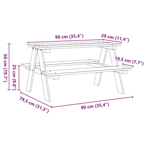 vidaXL Children's Table with Benches IRUN White 90x79.5x50cm Solid Wood