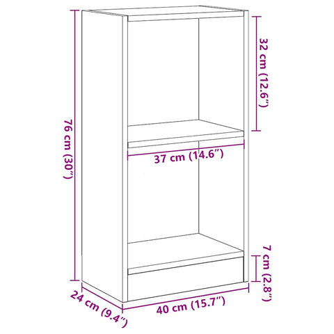 vidaXL Bookcase Black Oak 40x24x76 cm Engineered Wood