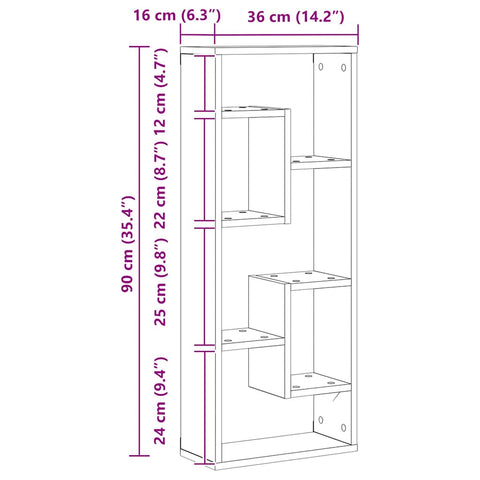 vidaXL Wall Shelf Black Oak 36x16x90 cm Engineered Wood