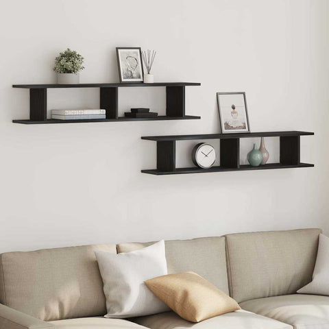 vidaXL Wall Shelves 2 pcs Black Oak 105x18x20 cm Engineered Wood