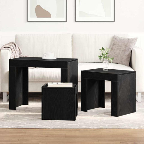 vidaXL Nesting Table 3 pcs Black oak 61 x 30 x 50 cm Engineered wood