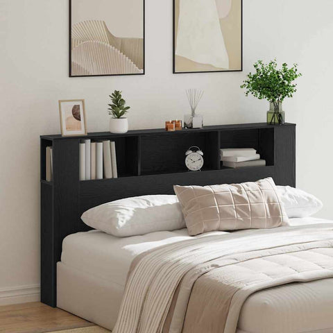 vidaXL Headboard Cabinet with Storage Black oak 180 x 18.5 x 102.5 cm