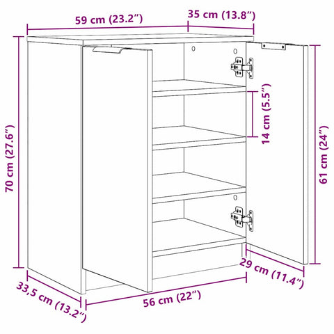 vidaXL Shoe Cabinet with Shelf 59 x 35 x 70 cm Engineered Wood