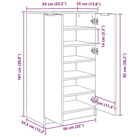 vidaXL Shoe Cabinet Black oak 59 x 35 x 100 cm Engineered Wood