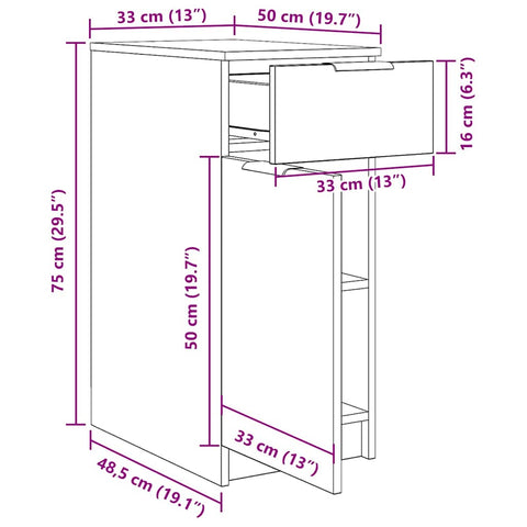 vidaXL Desk Cabinet Black oak 33 x 50 x 75 cm Engineered Wood
