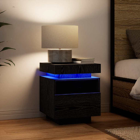 vidaXL Bedside Cabinet with Drawer 2 pcs Black oak 40 x 39 x 48.5 cm