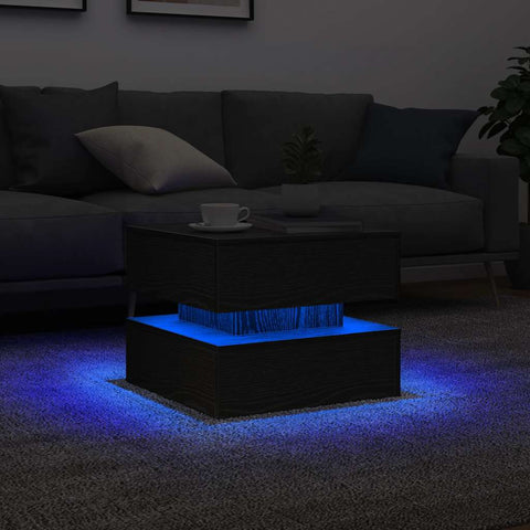 vidaXL Coffee Table with LED Lights Black Oak 50x50x40 cm