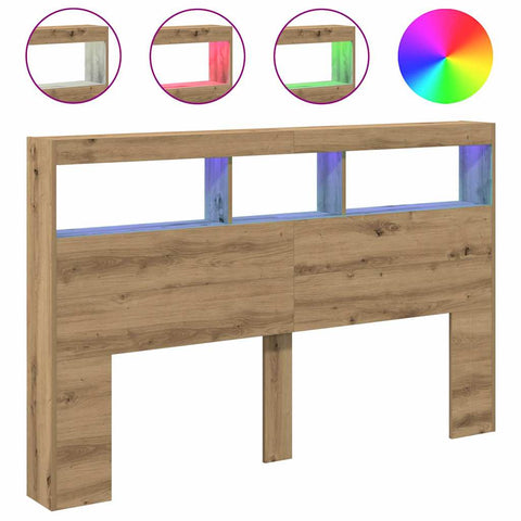vidaXL Headboard Cabinet with LED Artisan Oak 160x17x102 cm