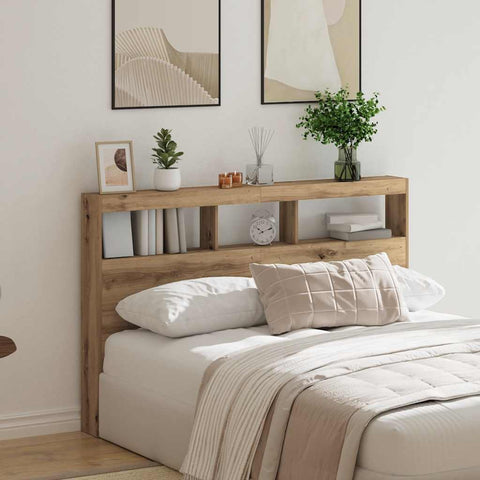 vidaXL Headboard Cabinet with LED Artisan Oak 160x17x102 cm