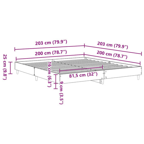 vidaXL Bed Frame No Mattress Concrete Grey 200x200 cm Engineered Wood