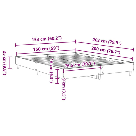 vidaXL Bed Frame No Mattress Sonoma Oak 150x200 cm King Size Engineered Wood