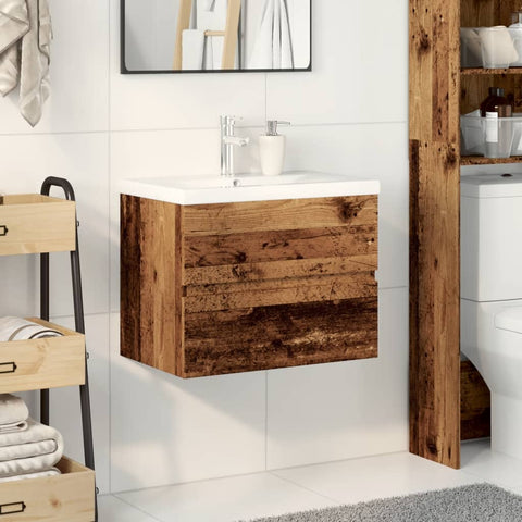 vidaXL Sink Cabinet with Built-in Basin Old Wood