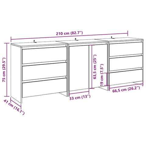 vidaXL 3 Piece Sideboard Old Wood Engineered Wood