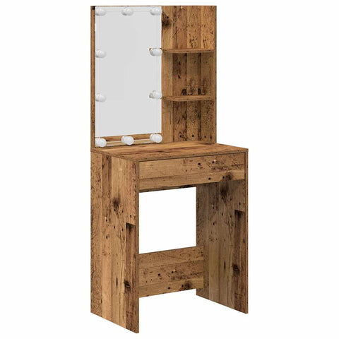 vidaXL Dressing Table Set with LED Old Wood Engineered Wood