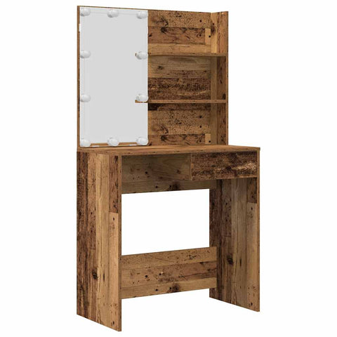 vidaXL Dressing Table Set with LED Old Wood Engineered Wood