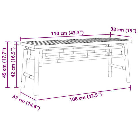 vidaXL Garden Bench 110x38x45 cm Bamboo