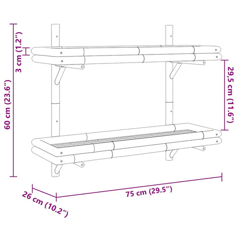 vidaXL Wall Shelf with Shelf Wall-mounted Brown 75 x 26 x 60 cm Bamboo