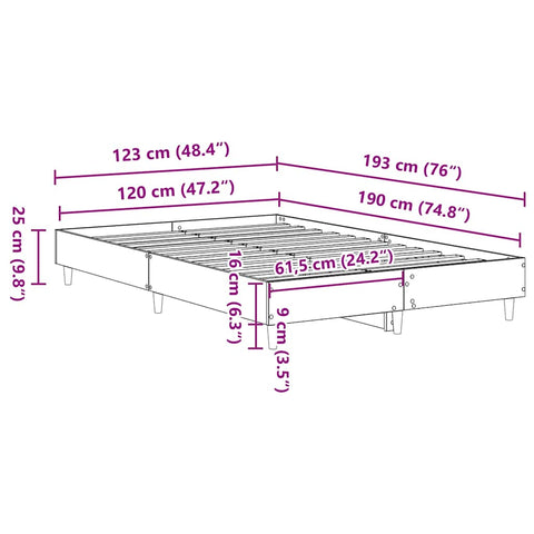 vidaXLBed FrameGrey sonoma 120 x 190 cm Engineered wood