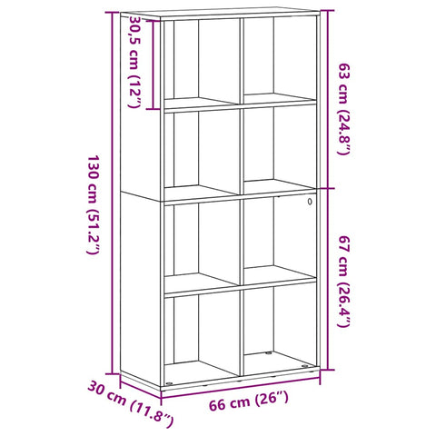 vidaXL Bookcase Black Oak 66x30x130 cm Engineered Wood