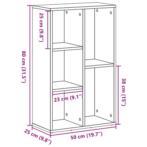 vidaXL Bookcase Black Oak 50x25x80 cm Engineered Wood