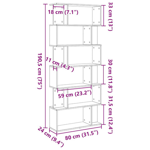 vidaXL Bookcase Black Oak 80x24x190.5 cm Engineered Wood